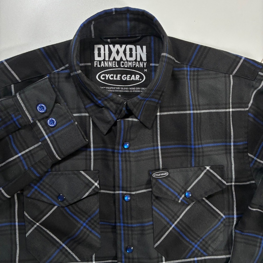 Dixxon Cycle Gear Pearl Snap Flannel Shirt Medium Black Plaid Collab Western